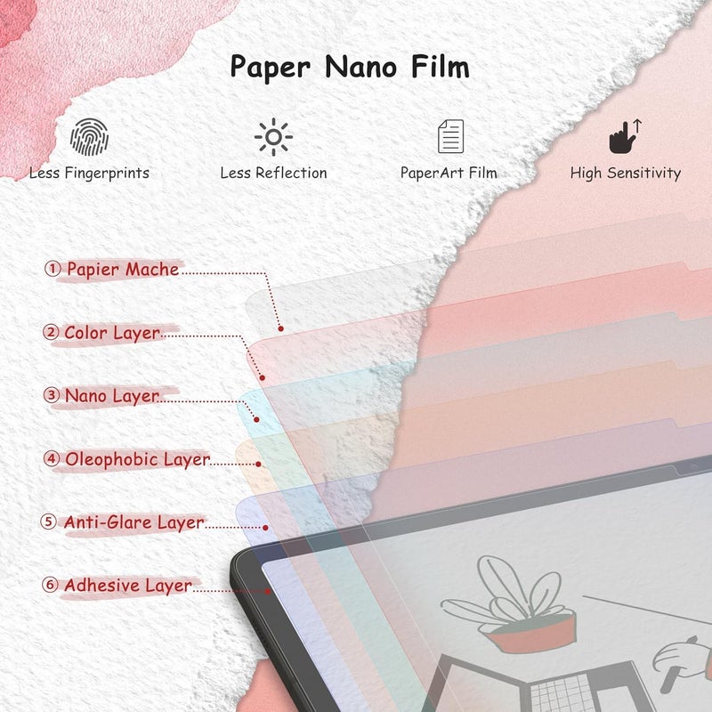 bersem 2 PACK Paperfeel Screen Protector Designed for Samsung Galaxy Tab S10 Plus/Tab S9 Plus/Tab S9 FE+ / Tab S8 Plus/Tab S7 FE/Tab S7 Plus (12.4 inch), Anti Glare, Like Drawing on Paper - Image 3